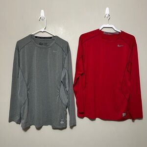 Nike Pro Combat Mens Shirt XL Gray Red Long Sleeve Dri-Fit Fitted Performance